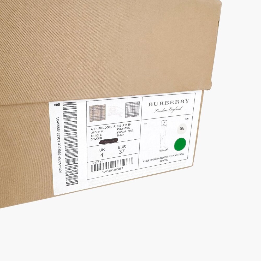 Burberry Freddie Over The Knee Rain Boots EU 37 US 7 Black Rubber Beige Check - Picture 16 of 16